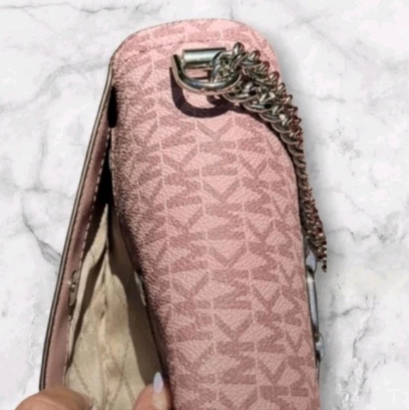 Michael Kors Heather Signature Logo Crossbody Bag Mauve/Blush/Silver, Y2k NWOT - Picture 9 of 13